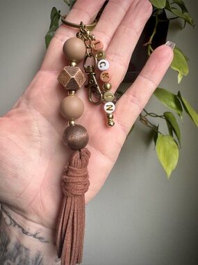 Handcrafted Boho Keychain/ Bag Charm with Faux Leather Tassel & “LOCK IN” Phrase